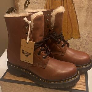 Dr. Martens Tan Boots with Fur Trim